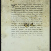 A typed page describing the Blood Transfusion Service, encouraging voluntary blood donation and providing contact details for the organizer, Mr. J.F. Copland, in Edinburgh.